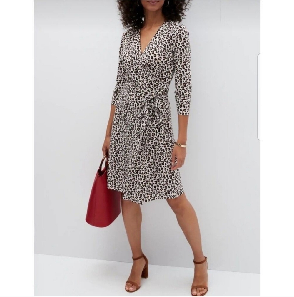 BANANA REPUBLIC Stylish Leopard Print Long Sleeves Wrap Dress XS Nwt